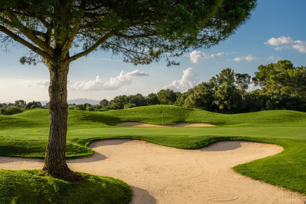Son Antem West Golf Course View of Hole 17 bunkers and green in Mallorca