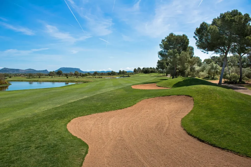 Son Antem West Golf Course View of Hole 18 fairway bunkers in Mallorca
