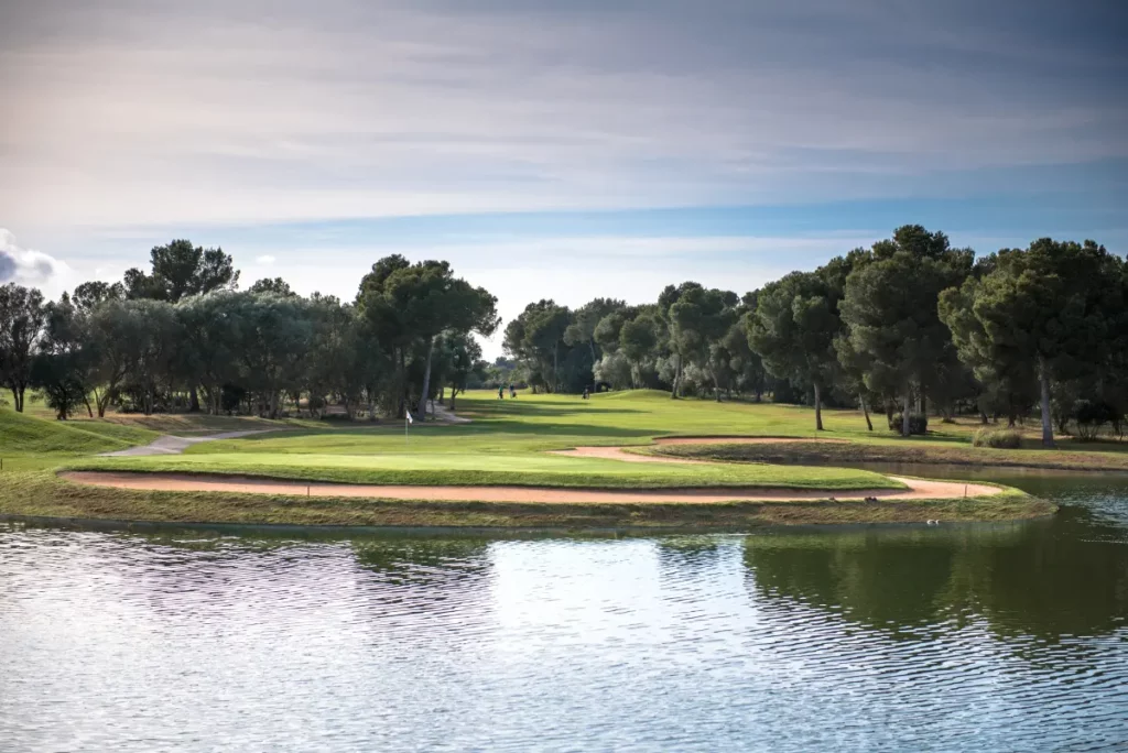 Son Antem West Golf Course View of Hole 14 Green with lake in forefront in Mallorca