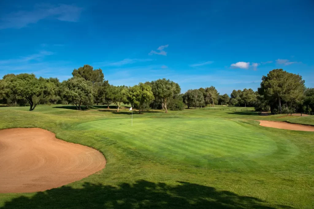 Son Antem West Golf Course View of Hole 17 Green and bunkers in Mallorca