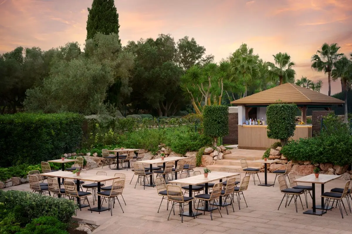Outdoor dining area at La Terrassa, Son Antem Golf, Mallorca